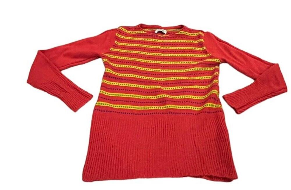 VTG 70s Pandora Orlon Orange sweater Juniors 16 medium Graphic Print